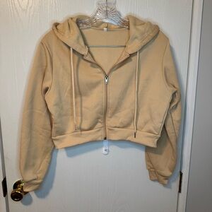 Women's Tan Cropped Hoodie Jacket Size Small